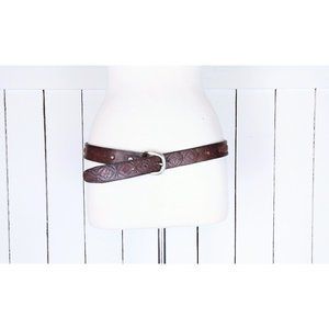 Vintage Tooled Braided Distressed Leather Western… - image 1